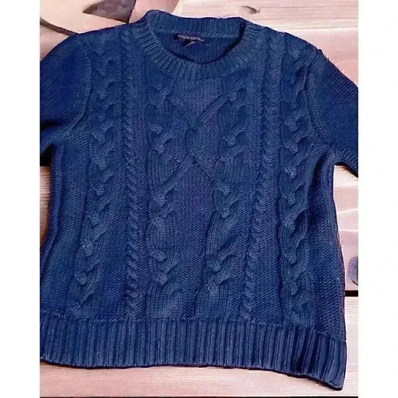 Banana Republic Cable Knit Cropped Side Zip Sweater Blue Size XS - Picture 2 of 10